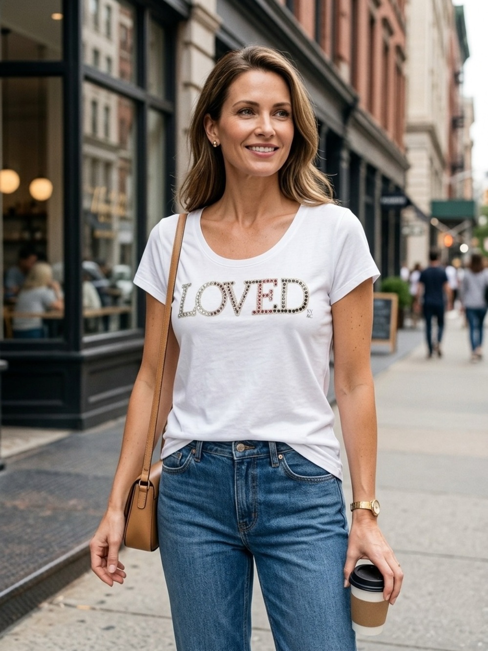 New York & Company LOVED Rhinestone Graphic Tee White Size L NW